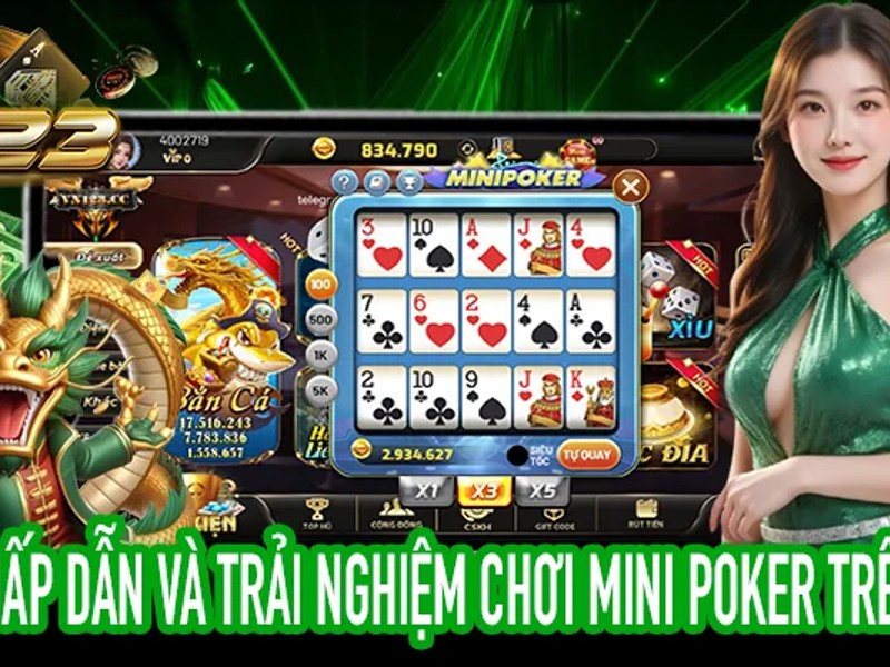 Trò chơi bài với hình ảnh bộ bài và chip poker